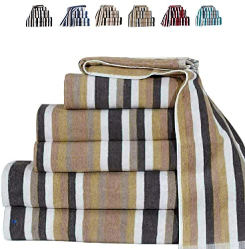 Image of TheWhiteWater – 100% Natural Cotton HAND – BATH – BEACH Towel & Sheets – Royal Victorian Flossy Stripe Design – 6 Threads Combed Stripe 550 GSM (1 x Hand Towel, Mocha)