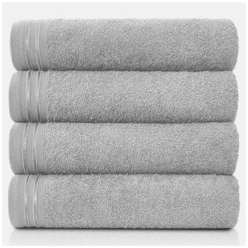 Image of GC GAVENO CAVAILIA Large Towels Bath Sheet, Highly Absorbent Egyptian Cotton Towel Set, 4 Pack Extra Soft Large Bath Towel Silver, Quick Dry Bath Sheets, 450 GSM Washable Towels, 75X135 Cm