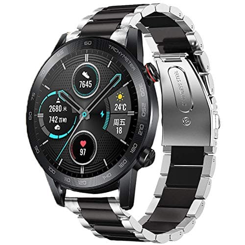 Image of Compatible for Honor Magic Watch 2 46mm Band, Blueshaw Quick Release Stainless Steel Metal Replacement Straps for Huawei Honor Watch Magic Watch 2 46mm (42mm, Silver-Black)