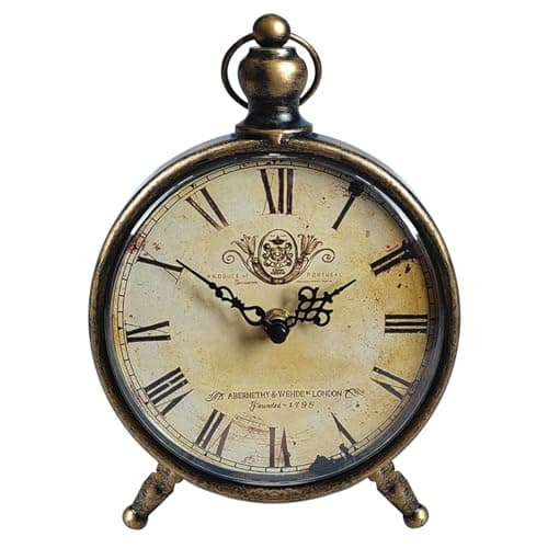 Image of HZDHCLH Roman Table Clocks Silent Non Ticking Roman Retro Art Desk Clock for Living Room Bedroom Office（Copper Black）