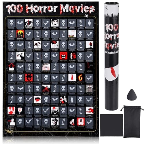 Image of Tpudn Top 100 Horror Movies Scratch Off Poster - Wall Art - Horror Movie Challenge - Halloween Decor - Bedroom & Living Room