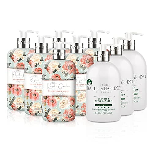 Image of Baylis & Harding Hand Wash Bundle - 6 x 500ml Royale Garden Peach Peony & Jasmine, 3 x 500ml Jasmine & Apple Blossom - Vegan Friendly