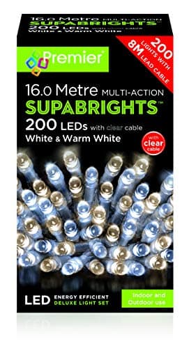 Image of 16m 200 LED Premier Outdoor Christmas Lights Warm & Cool White Mix on Clear Wire