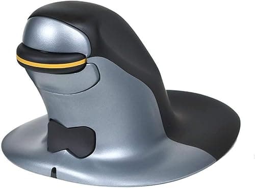 Image of Posturite Penguin Wireless Ambidextrous Ergonomic Mouse - in-Built Rechargeable Battery, High Precision Computer and Laptop Accessory - Compatible with Windows, Apple Mac - Medium, Black/Silver