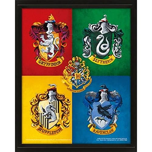 Image of Pyramid International HARRY POTTER 3D Lenticular Poster of Colourful Crests 25cm x 20cm x 1.3cm in Box Frame - Official Merchandise