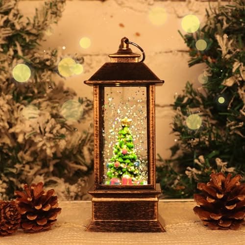 Image of Mini Christmas Snow Globe Lantern, Christmas Tree Glitter Water Spinner Lantern, Xmas Snow Globe Lantern With Water Swirling Glitter, Xmas Swirling Water Globe Light Battery Powered