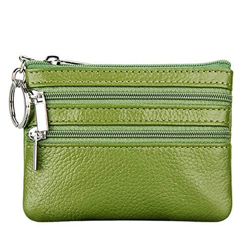 Image of Women's Genuine Leather Coin Purse Mini Pouch Change Wallet with Keychain,green
