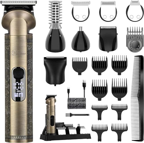 Image of Hatteker Beard Trimmer Kit Professional Hair Clipper Zero Gapped T-Blade Electric Razor Shaver for Nose Ear Body Face Mustache Trimmer for Men Cordless Grooming Kit Waterproof 8 in 1