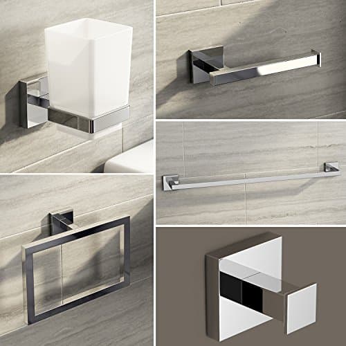 Image of iBathUK | Modern Chrome Square Bathroom Accessory 5 Piece Complete Set ACCJS1