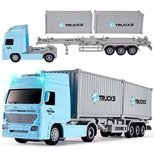 Image of HERSITY Container Transporter Truck Toy 1:50 Scale, Friction Lorry Cars with Lights and Sounds Gifts for 3 4 5 6 Years Old Children Boys Girls