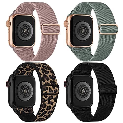 Image of 4 Pack Stretchy Nylon Apple Watch Straps, Soft Breathable Elastic Sport Bands Compatible with iWatch Series 11 10 9 8 7 6 5 4 SE Ultra, 38/40/41/42/44/45/46/ 49mm Replacement Wristband for Men Women
