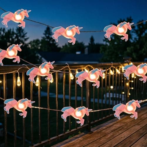 Image of Falafoty Unicorn Decor String Lights, 3M 30LEDs Unicorn Fairy Light Battery Operated, Summer Unicore Indoor Decorative Light for Girls Room Kids Bedroom Birthday Christmas Playhouse Home Deco (C)