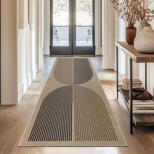 Image of Capslpad Runner Rug for Entryway 80x200cm Non-Slip Hallway Carpet Runner Washable Jute Look Rug Kitchen Runner Durable Floor Area Rug Runners for Living Room Bedroom Balcony Corridor, Black Brown