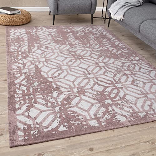 Image of THE RUGS Machine Washable Rug – Geometric Design Rugs for Living Room, Bedroom, Hallway, Flat-weave Area Rugs, (Pink, 120x170 cm)