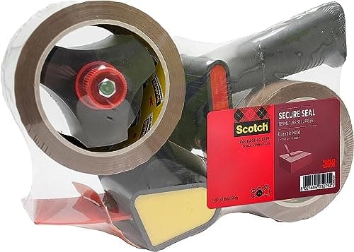 Image of Scotch Pistol Grip Dispenser + Secure Seal Packaging Tape Brown 50 mm x 66 m 1 Dispenser + 2 Rolls/Pack - Ideal for Packing Boxes and Parcels