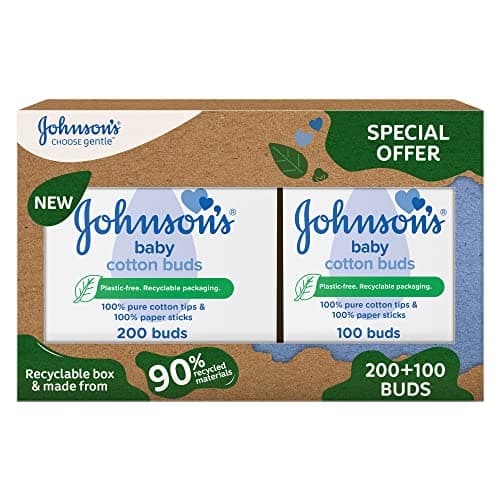 Image of Johnson's Baby Cotton Buds, 200 Sticks (2 Pack), Soft and Gentle on Baby's Delicate Ears and Nose, Pediatrician Approved, Suitable for Newborns and Up