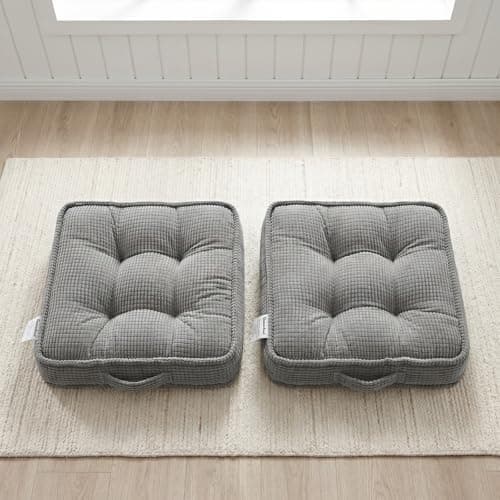 Image of M-V-O Set of 2 Chair Cushions 40x40cm Soft Padded Seat Pads with Ties, Non-Slip Dining Chair Cushions for Indoor & Outdoor Use, Washable Square Cushions for Kitchen, Garden, Patio & Office (Grey)