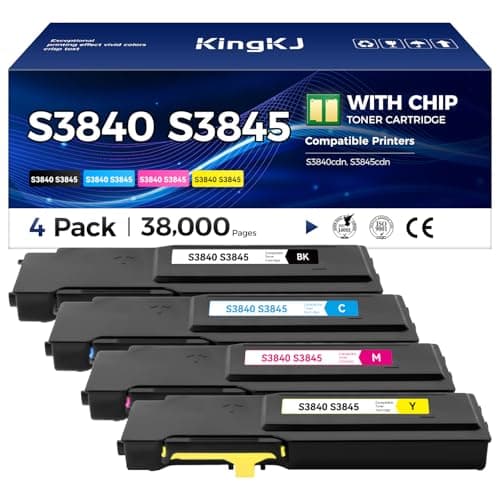 Image of S3840 Toner Cartridge Set 4-Pack High Yield Replacement for Dell 593-BCBC 1KTWP 593-BCBF G7P4G 593-BCBE C6DN5 593-BCBD XMHGR Compatible for Dell S3840cdn S3845cdn Printer Ink Black Cyan Magenta Yellow