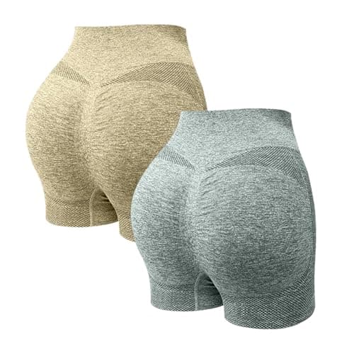 Image of Jersey Shorts for Women Womens High Waist Yoga Shorts 2 Pack Seamless Tummy Control Scrunch Butt Lifting Workout Running Gym Biker Booty Short Leggings Anti Chafing Athletic Tights Sexy Hot Pants