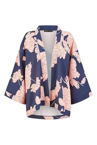 Image of Yumi Navy Floral Blossom Print Kimono (Navy, 16)
