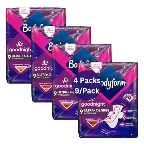 Image of Hubsidia Body Form Ultra Goodnight Extra Large Sanitary Pads – Bundle of 4 Packs | SecureFit Protection, Extra Long & Absorbent, Night-Time Comfort for Heavy Flow
