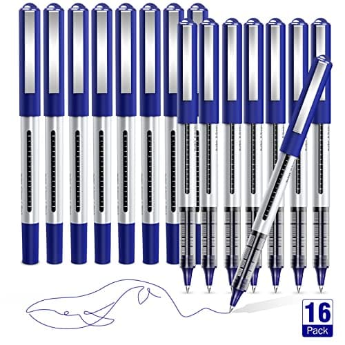 Image of AKARUED Rollerball Pens 16 Pack Blue Gel Pens, 0.5mm Liquid Ink Rollerball Pen, Quick-Drying Ballpoint Pens Writing Pens for Bullet Journal, Notebook. School & Office Accessories for Students Adults