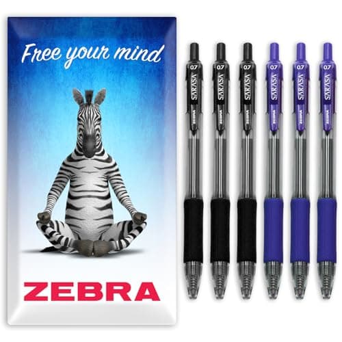 Image of Zebra Sarasa Pen - Retractable Gel Ink Rollerball Pens - 0.7mm Nib - Black & Blue Ink - In Envelope Gift Packaging - Set of 6