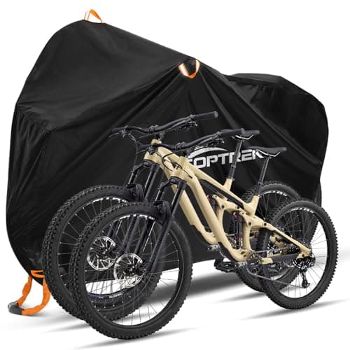 Image of toptrek Bike Cover for 2 Bikes, 210D Bike Covers for Outside Storage, 210 x 110 x 95cm Bicycle Cover Waterproof Outdoor with Lock Holes and Storage Bag, Anti-UV Rain Cover for Mountain & Road Bike