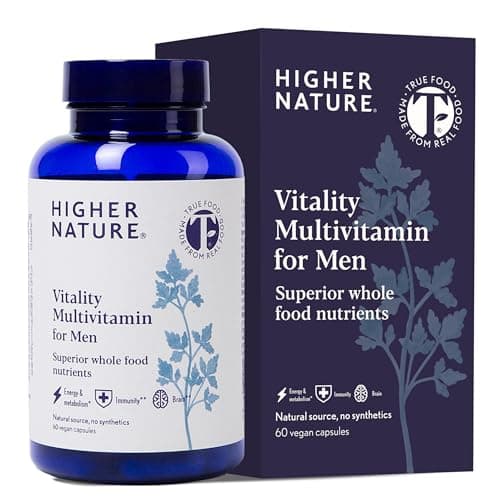 Image of Higher Nature Vitality Multivitamin for Men - True Food® Formula Nutrients from 16 Real Foods - Vegan Multivitamin - One Month Supply of Mens Vitamins - 60 Multi Vitamins Capsules