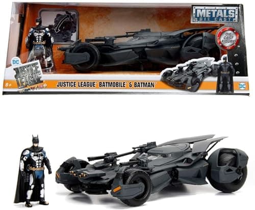 Image of Jada Toys Justice League 253215000 Batmobile, Highly Detailed 1:24 Model Car Including Batman Figure, Cockpit and Doors Can Be Open, with Freewheel, Grey