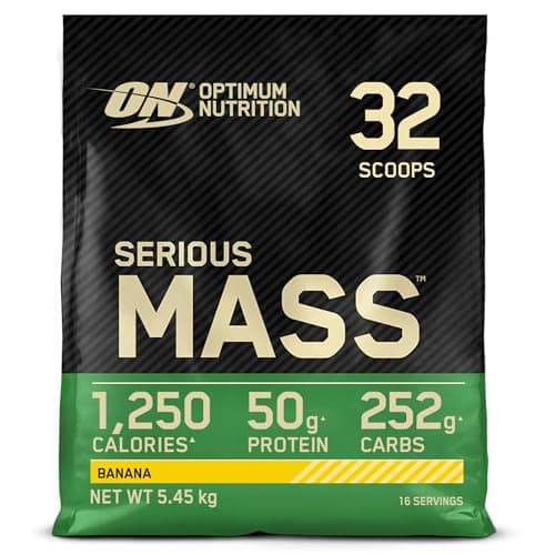 Image of Optimum Nutrition Serious Mass Protein Powder High Calorie Mass Gainer with Vitamins, Creatine and Glutamine, Banana, 16 Servings, 5.45 kg, Packaging May Vary