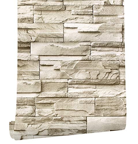 Image of myforHD Stone Brick Wallpaper Peel and Stick 3D Effect Blocks Vintage Brick Faux Textured Self-Adhesive Wallpaper Kitchen Cabinets Backsplash Fireplace Laundry Room Accent Wall Decor