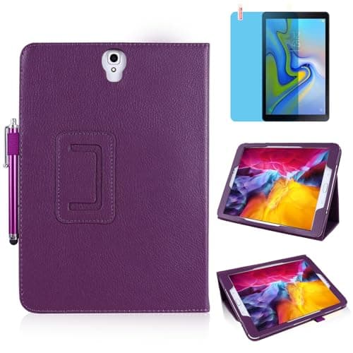 Image of Slim Leather Case for Samsung Galaxy Tab S4 10.5 Inch 2018 (SM-T830 T835 T837), Multi-Angle Stand Full-Protective Tablet Cover Book Case with Stylus Pen,Screen Film (Purple)