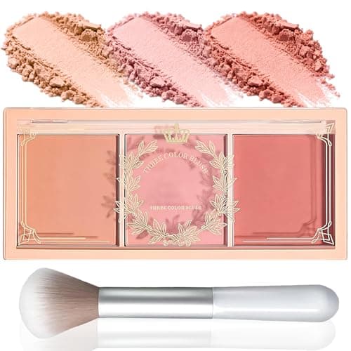 Image of Natural Matte 3-Color Blush Palette with Brush | Blushers for Cheeks Make Up with Blush Powder – Cute Makeup Blusher for Daily/Party Looks, Buildable & Long-Lasting Pigment (Pink with Brush)