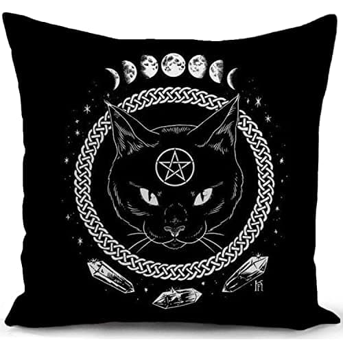 Image of Gothic Witchy Cushion Cover Black Cat Witch Gifts for Women Grunge Room Decor Girls Home Witchcraft Throw Pillow Case Double-sided Design Decorations for Livingroom Bed Room Sofa 18"x18"(45x45cm)