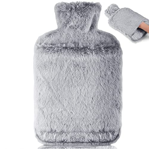 Image of BOLEi Hot Water Bottle with Luxury Cosy Faux Fur Cover,2L Leakproof Large Hot Water Bag for Neck,Shoulder,Hand Feet Warmer,Gifts for Women,Men(Grey)
