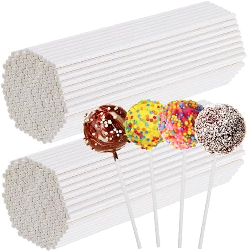 Image of White Lollipop Sticks, 200 Count 6 Inch Reusable Cake Pop Sticks, Plastic Cake Lollipop Stick for Candy Making Accessories