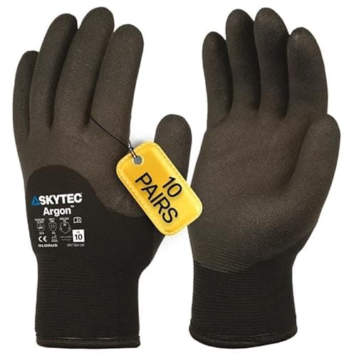 Image of Skytec Thermal Gloves - 10 Pairs Heavy-Duty Winter Work Gloves for Men & Women - Lightweight, Argon-Insulated, Cold & Water-Resistant Safety Gloves for Secure Grip - Large