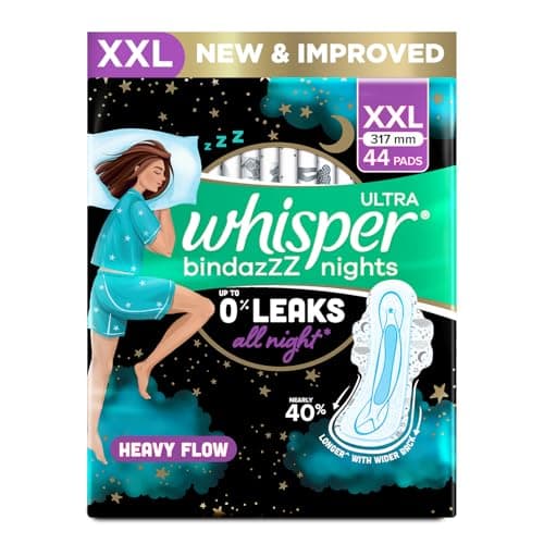 Image of Whisper X Large Ultra Night Sanitary Pads, 44 Napkins, 5X Absorbency, Dri-weave Cover