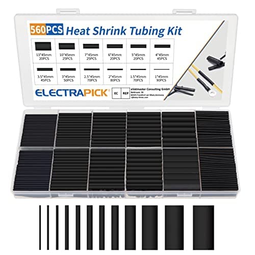 Image of ELECTRAPICK 560 Pcs Heat Shrink Tubing Kit Ratio 2:1 Electrical Shrink Tubing Wire Large Wrap Industrial Shrink Tubes Assortment(12 Sizes Black)