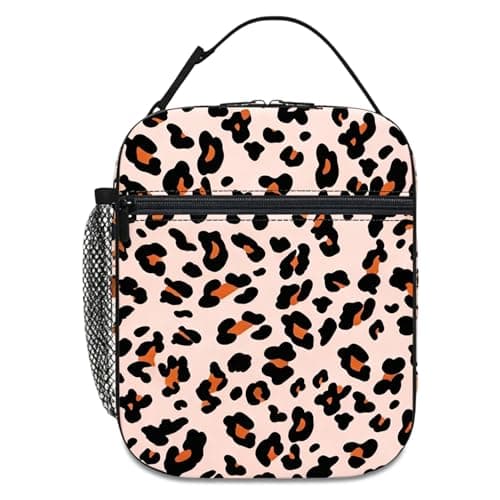 Image of Weimuro Lunch Bags for Women, Insulated Lunch Bag, Side Mesh Pocket, Waterproof, Packed Lunch Box Tote Bag Cute Girls Lunch Bag for Adults/Kids/Men/Women, Work/Office/Travel (Leopard Print)
