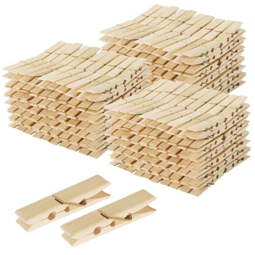 Image of HONYUET 300 Pack Large Bamboo Clothes Pegs, 6.1 x 1.1cm Wood Clothespins Clips for Laundry, Crafts, Photos