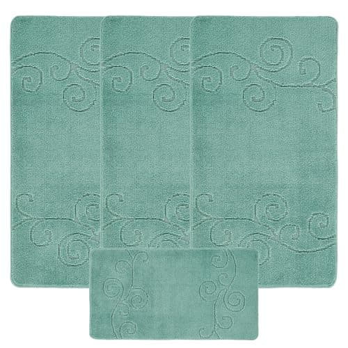 Image of emmahome ROMANY GYPSY WASHABLE 4PCS MAT/RUG SET, CARAVAN/MOBILE HOME TOURER SIZES, 67X120CM, SELENA (Turquoise)
