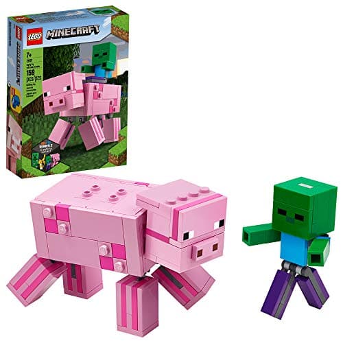 Image of LEGO Minecraft Pig BigFig and Baby Zombie Character 21157 Cool Buildable Play-and-Display Toy Animal Figure for Kids, New 2020 (159 Pieces)