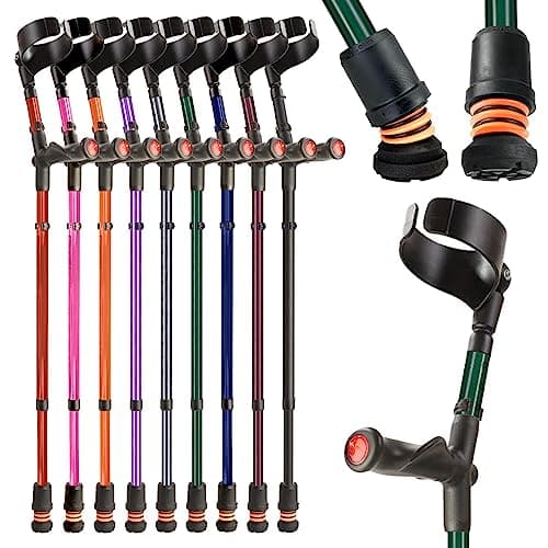 Image of Flexyfoot Shock Absorbing Comfy Grip Double Adjustable Crutch - Single Right - British Racing Green - Improves Safety, Improves Grip, Reduces Shocks & Jarring