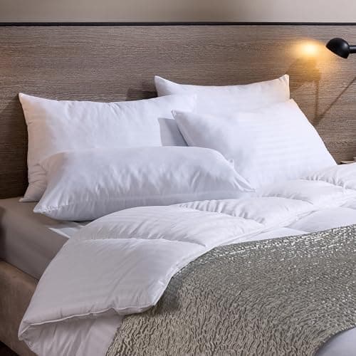 Image of Snuggledown Hotel Collection Pillows 2 Pack Luxury Satin Striped Pillow for Stomach, Back & Side Sleepers - Non-Allergenic Soft Touch Cover, Made in the UK, Machine Washable (48 x 74cm)
