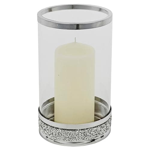 Image of URBNLIVING 21cm Hestia Clear Glass Candle Holder Elegant Tealight & Pillar Display with Sparkling Diamante Base, Stylish Home Decor Accent for Living Room, Dining Table, Weddings & Special Occasions