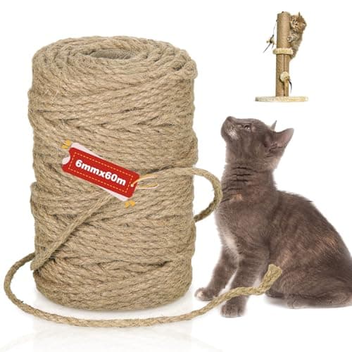 Image of Starvortex 60M Sisal Rope for Cat Scratcher, 6MM Diameter Thick Natural Jute Rope for Cat Tree Scratcher Post Replacement or Recover, DIY Projects for Scratch Post