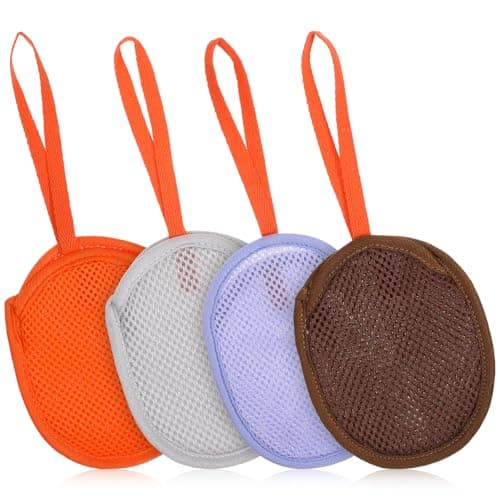 Image of 4 Pcs Mesh Soap Bag, Exfoliating Soap Pouch, Soaps Loofah Pouch for Women and Men, Bar Soaps Scrubber Pouches for Shower Bathing Accessories (Gray, Purple, Orange, Coffee)