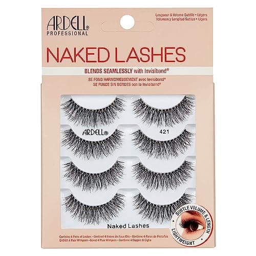 Image of Ardell False Eyelashes Naked Lash 421 4 Pack Multipack Black Subtle Volume And Length Beautiful Soft Lightweight Lashes Super Soft Comfortable Invisiband Mid-Length Vegan-Friendly Eyelashes